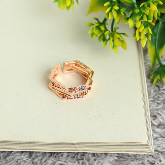 Cubic Design Gold Plated Adjustable Ring
