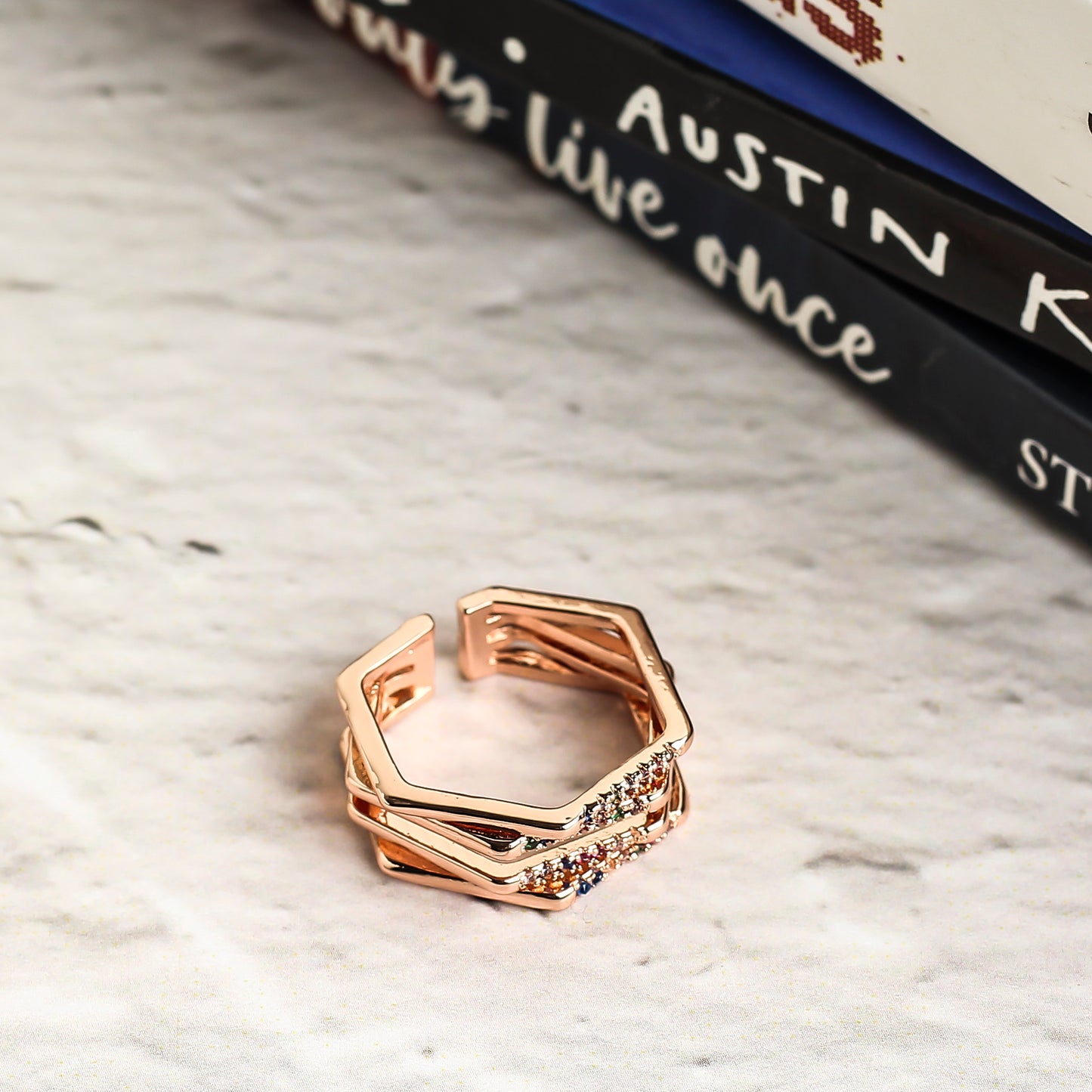 Cubic Design Gold Plated Adjustable Ring